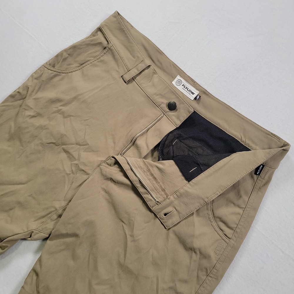 Flylow Hot Tub Shorts Mens 36 Khaki Hybrid Hiking Trail Quick Dry 9.5" Inseam